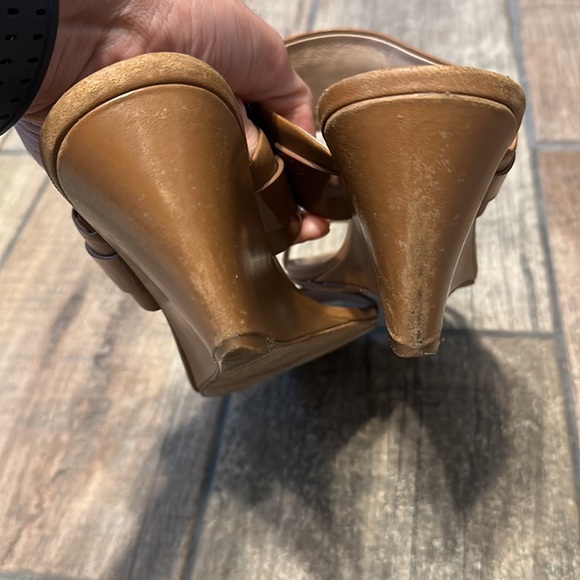 Tory‎ Burch Women’s Tan Leather Slide Wedges SZ 9 - Picture 5 of 12